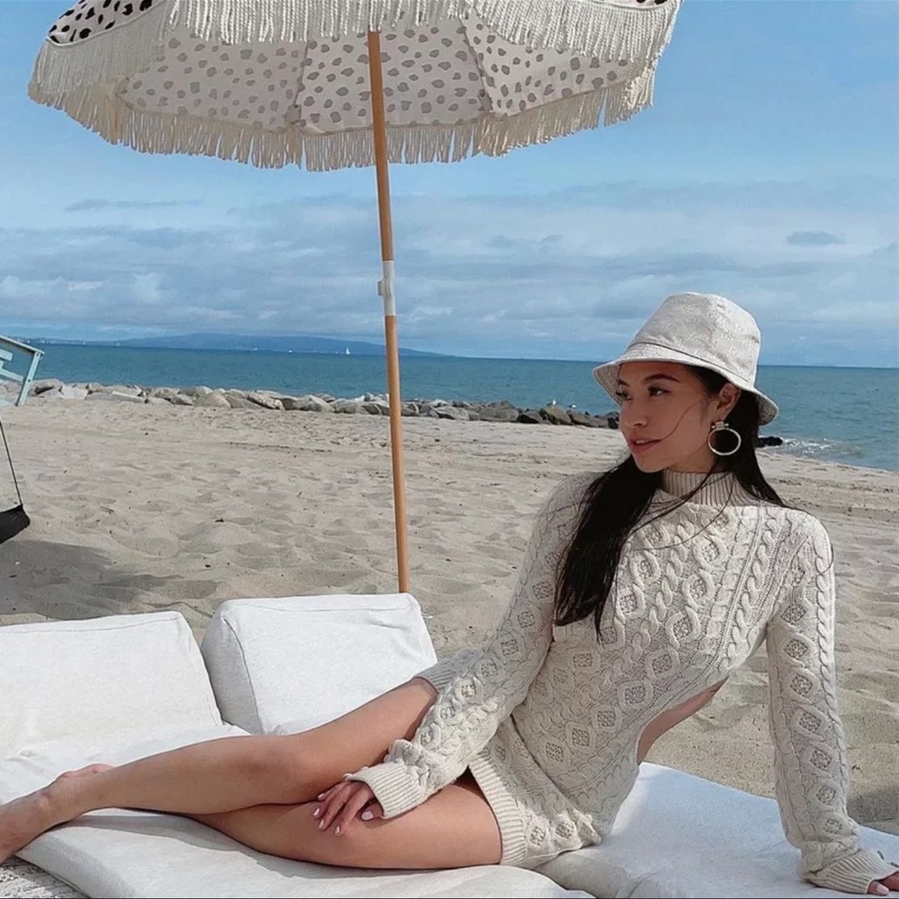 Dreamy Cable Knit Cream Open Back Sweater Dress - Picture 7 of 15